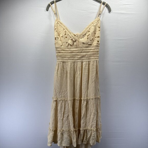 Y2K Babydoll Tiered Bohemian Lined Dress Size Large Strappy Adj Ruffled Short - Picture 7 of 9
